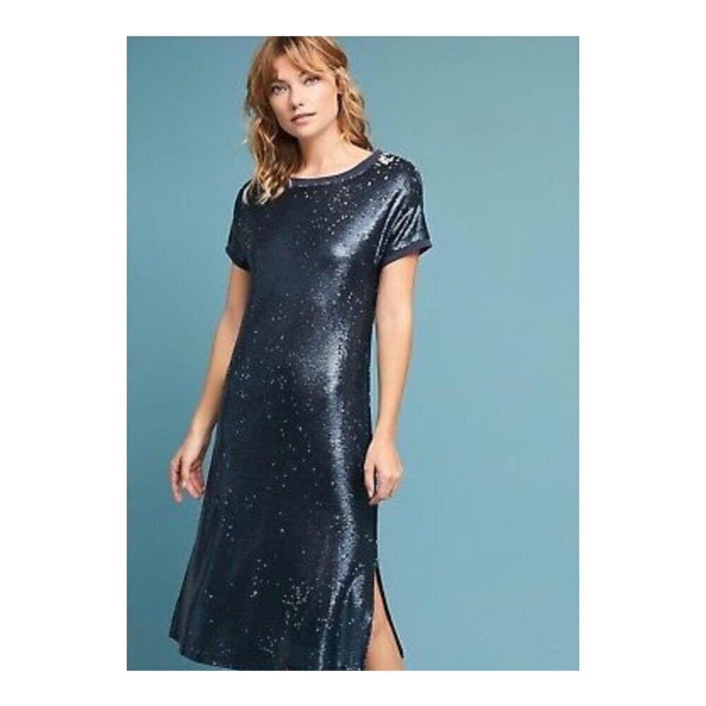 ANTHROPOLOGIE Moulinette Soeurs Navy Sequin Tunic Dress